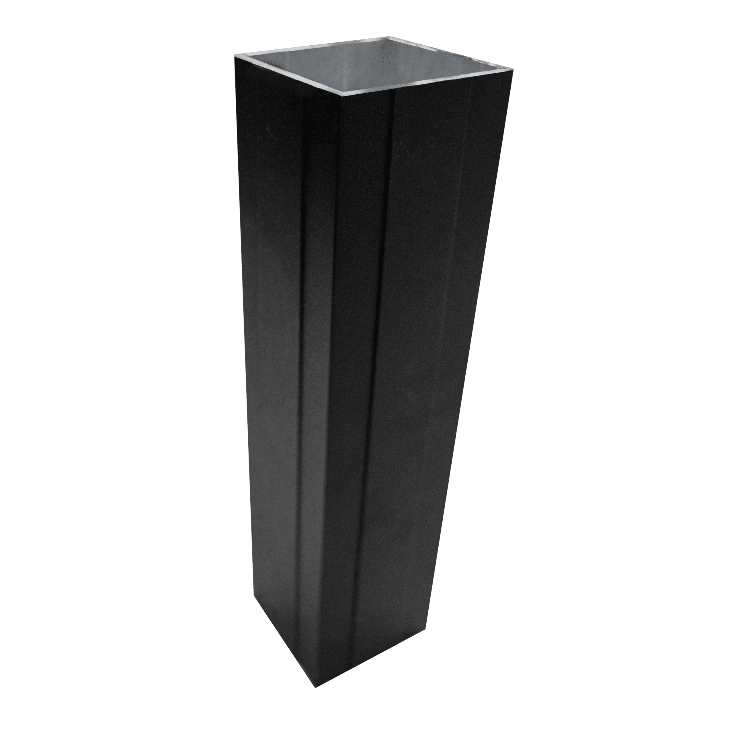Integrated aluminum stanchion post sleeve, 3-1/2 inch square powder-coated flangeless railing post.