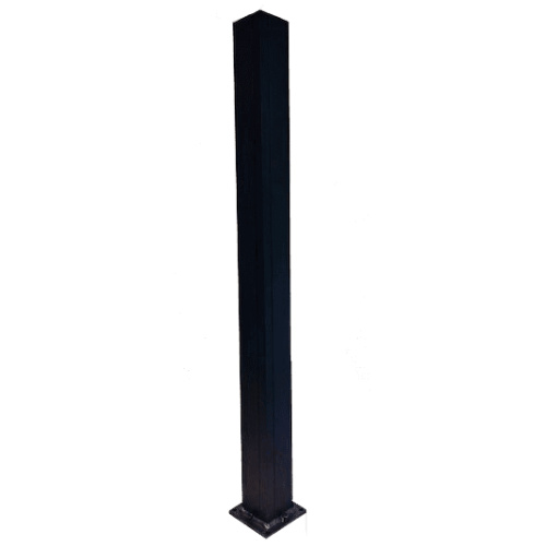 Integrated aluminum surface mount post, 3-1/2 inch square powder-coated 6063-T6 railing post with welded base flange.
