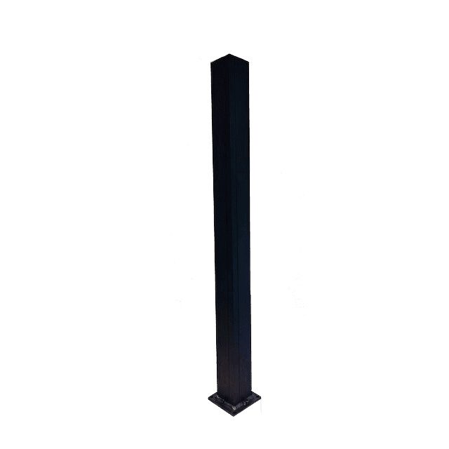 Integrated aluminum surface mount post, 3-1/2 inch square powder-coated 6063-T6 railing post with welded base flange.