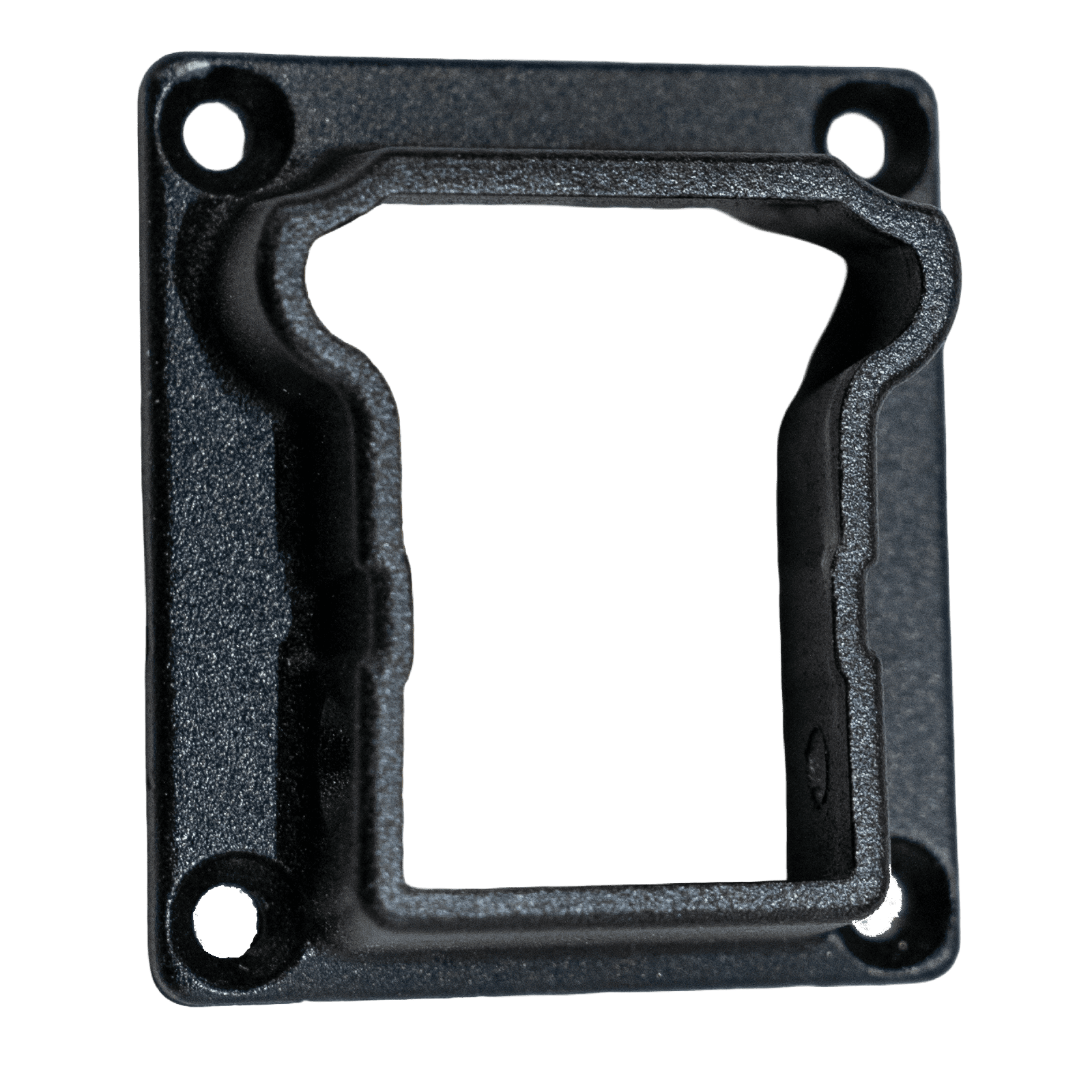 Integrated aluminum top rail level bracket, cast 383 socket bracket with four mounting holes for post attachment.