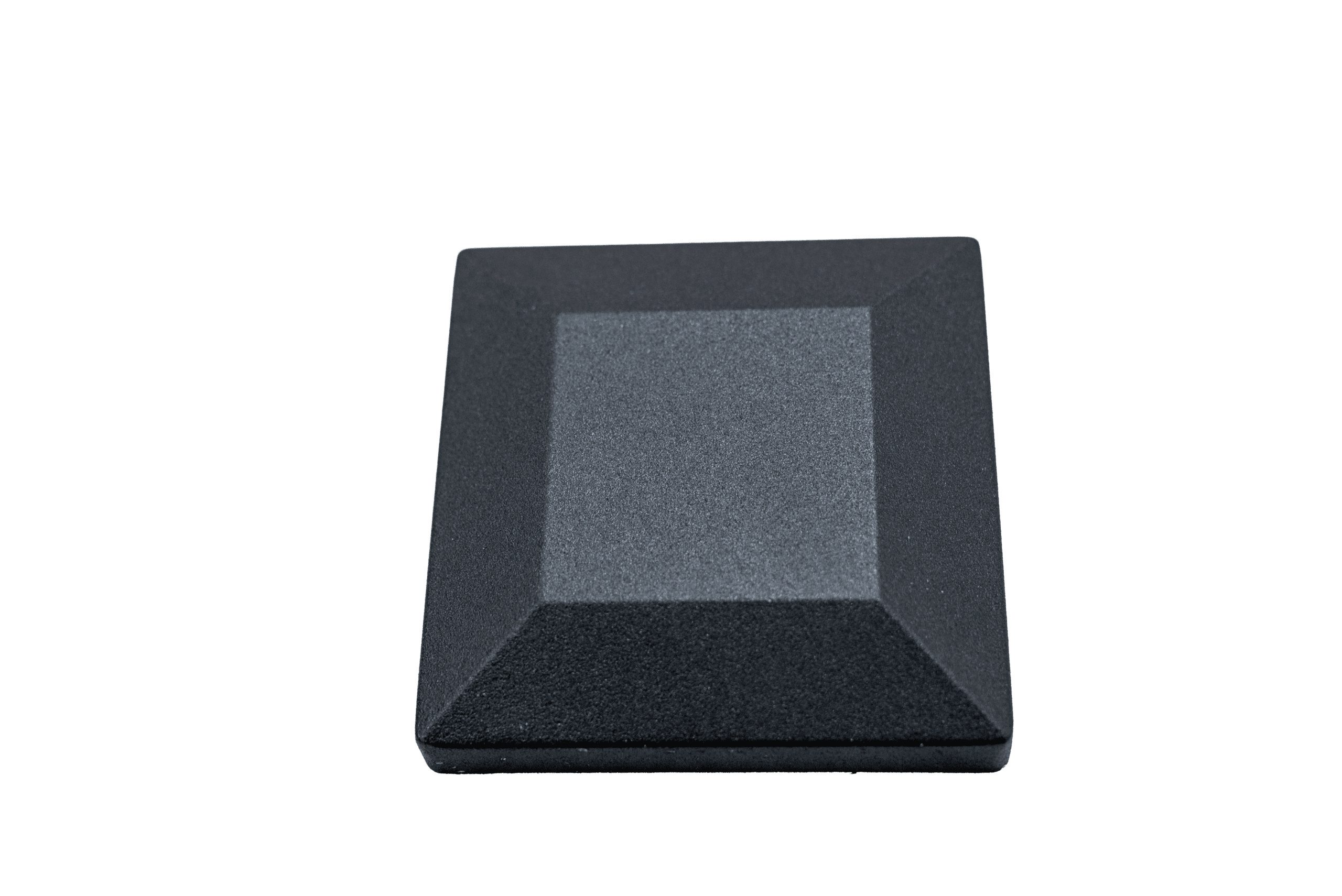 Integrated aluminum post cap, powder-coated square cap designed to finish and protect 3-1/2 inch railing post top.