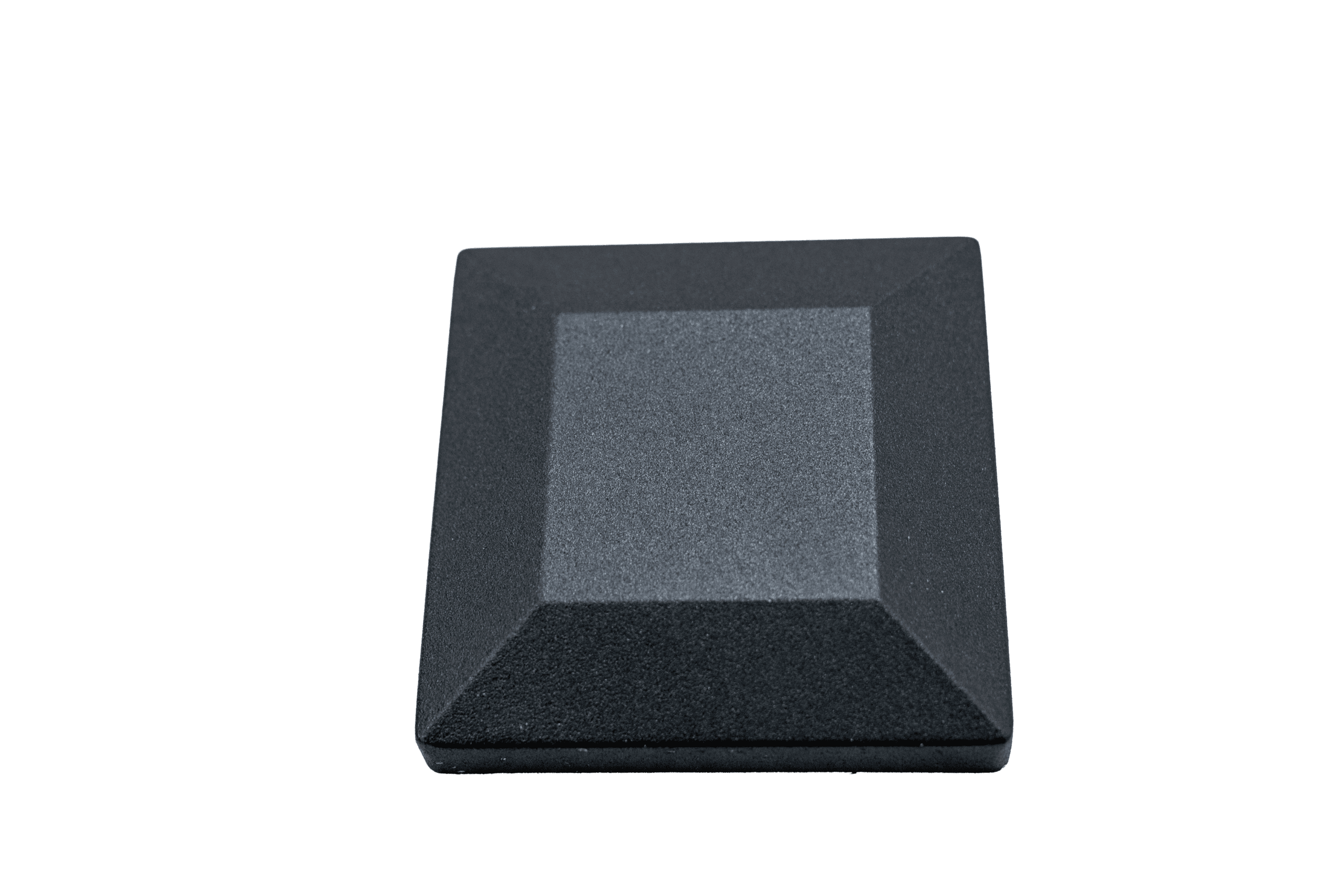 Integrated aluminum post cap, powder-coated square cap designed to finish and protect 3-1/2 inch railing post top.