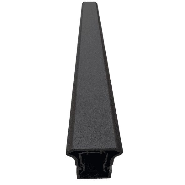 Integrated aluminum top rail extruded 6063-T6 powder-coated railing profile with internal baluster retainer for integrated balcony railing system.